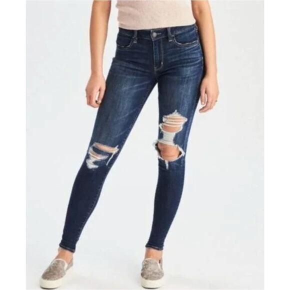 2/$3  American Eagle Super Stretch X Hi-Rise Jegging Dark Ripped Size 00 Short - Picture 1 of 9